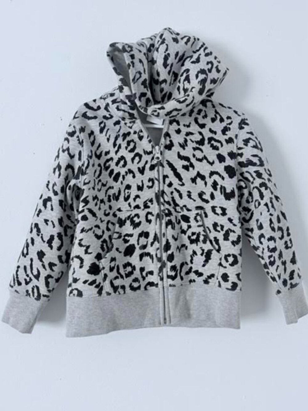 Amazon Essentials Girls Fleece Zip-Up Hoodie Light Gray Animal Print Size XS 4/5